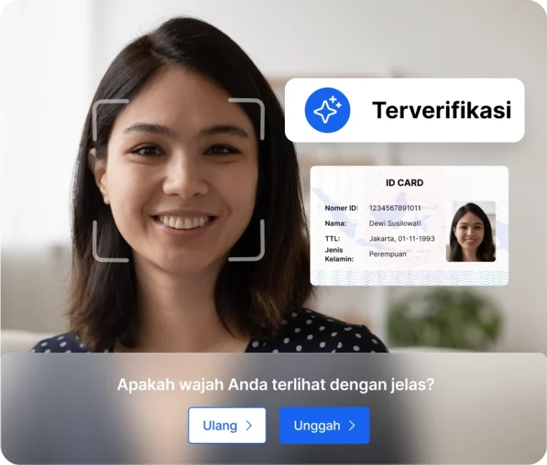 Deteksi langsung dan pencocokan wajah Gunakan algoritma canggih dan AI untuk mengonfirmasi apakah swafoto yang diambil adalah manusia, bukan diambil dari gambar statis yang dapat dimanipulasi.Bandingkan dua foto seperti potret diri dan potret kartu identitas untuk menilai seberapa mirip kedua gambar tersebut.