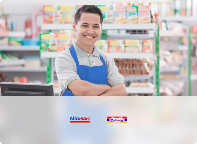 Retail Outlet / Over-the-counter Terima dana dari pelanggan tanpa rekening bank melalui pembayaran di lebih dari 12.000+ toko serba ada, termasuk Alfamart dan Indomart.