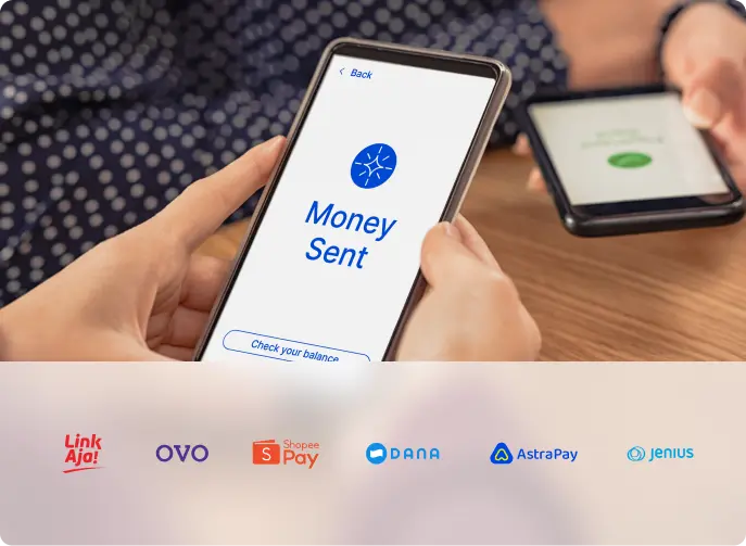 E-Money Berikan pelanggan Anda lebih banyak opsi pembayaran dengan pilihan E-Money lokal populer. Anda juga dapat mengaktifkan tokenisasi untuk menerima pembayaran berulang.